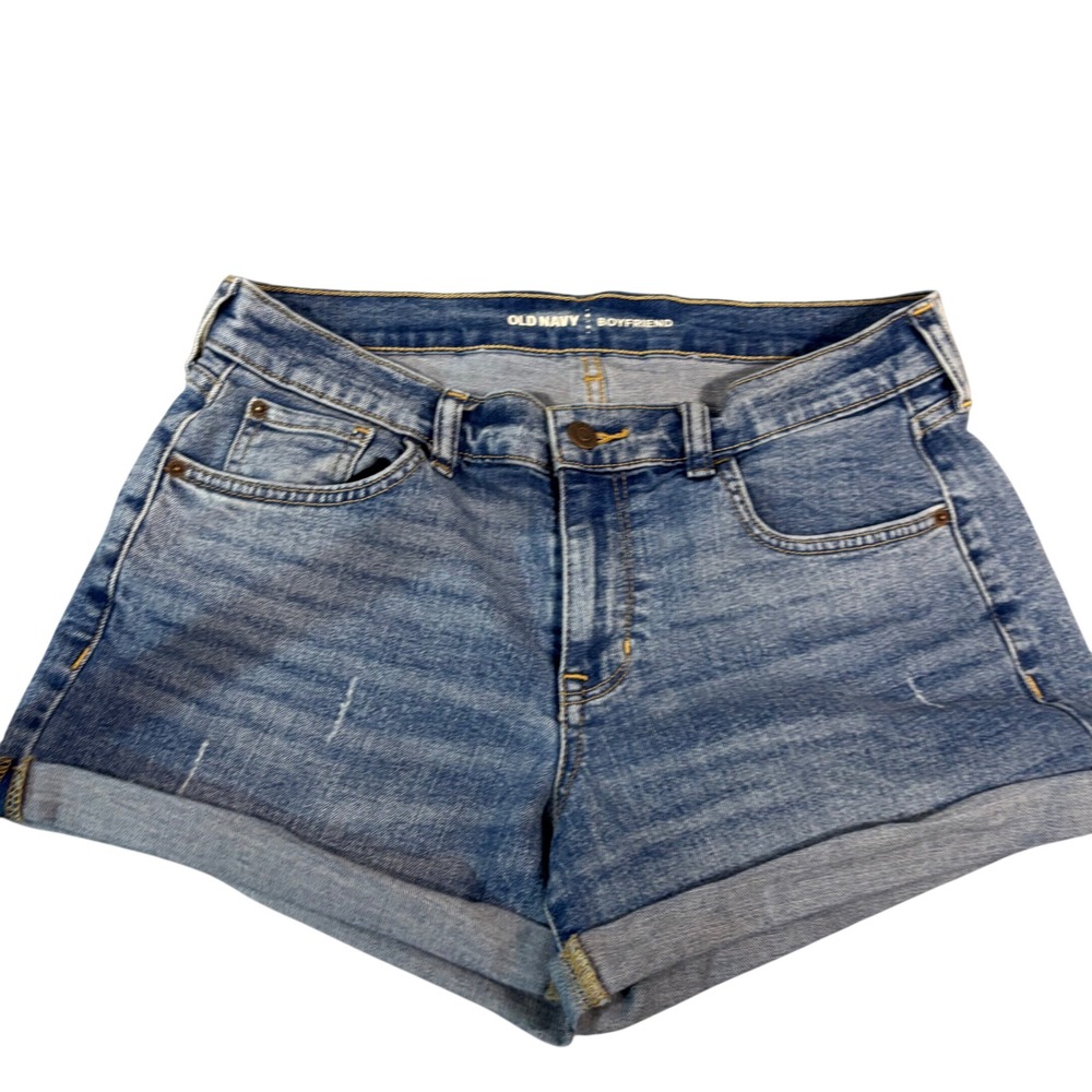 Old Navy Denim Shorts Womens 8 Blue Boyfriend Cuffed Mid Rise Stretch